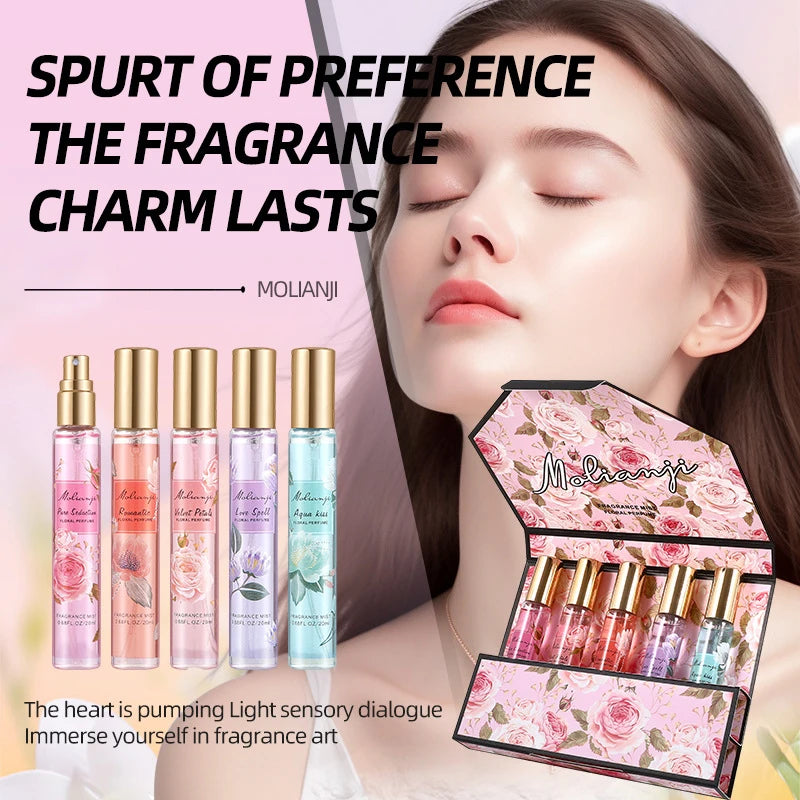 5pcs Women's Perfume Gift Set - Long-lasting Floral-Fruity Fragrance,Travel Size Body Mist Suitable for Her, Floral Fruity Vanilla Scent with Formula, Elegant Perfume for Birthdays, Valentine's Day, Christmas, New Year Gifts