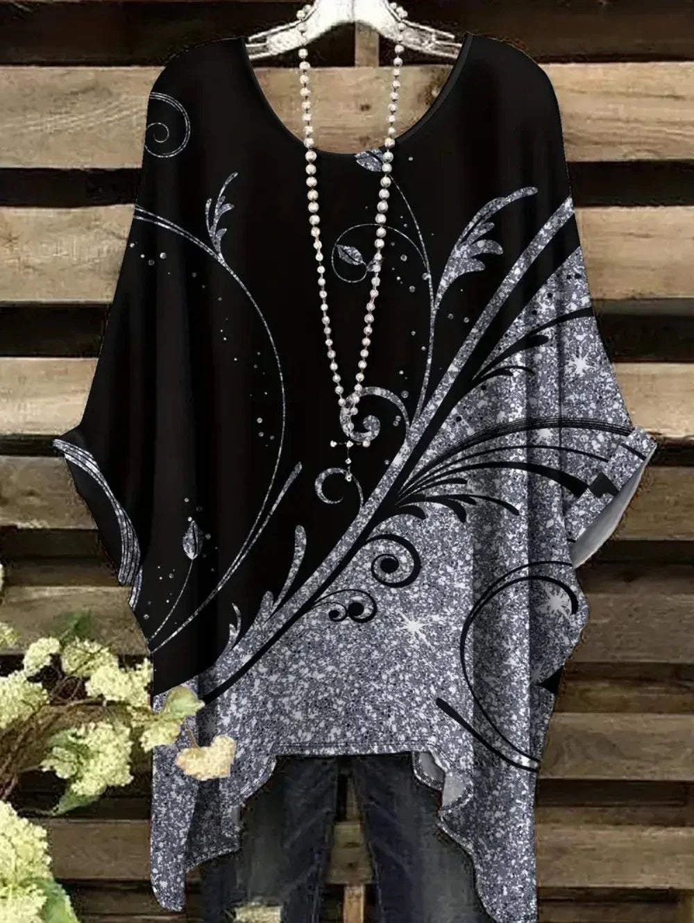 Women's T-Shirts Summer Gradient Sequin Graphics Tops O-Neck Female Vintage Clothing Floral Print Tees Loose Oversized T Shirts