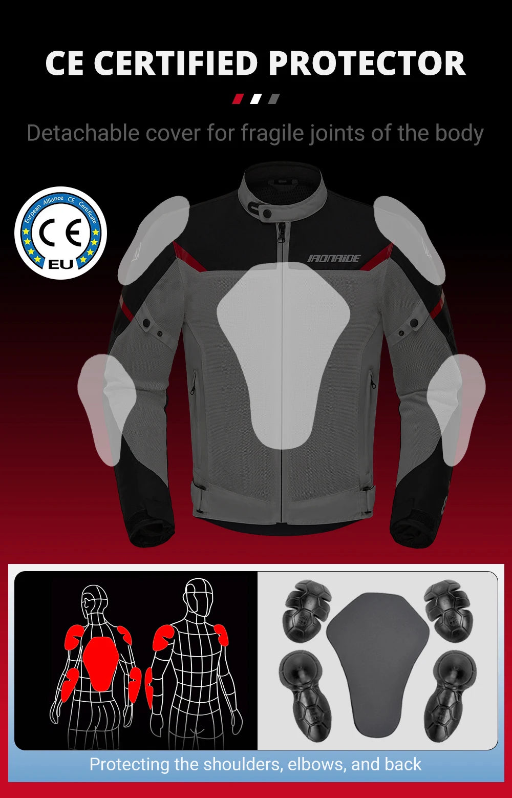 Men's Motorcycle Jacket Outdoor Riding Motorbike Jacket Mesh Breathable Anti-Fall Motocross Clothing With 5pcs Protector