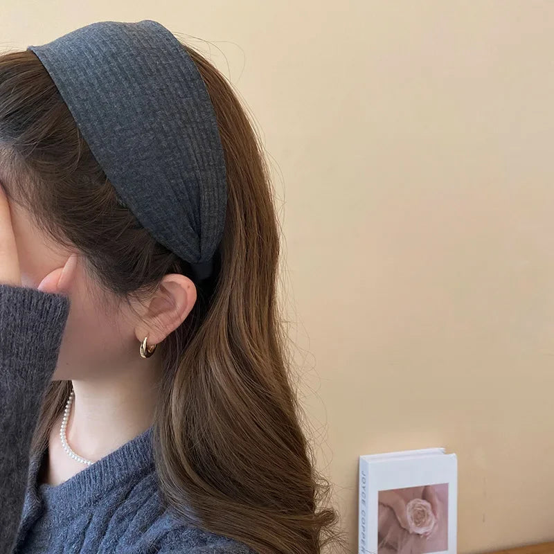 Solid Color Wide Edge Striped Yarn Headband High Head French Gentle Hair Accessory Popular Internet Celebrity Style