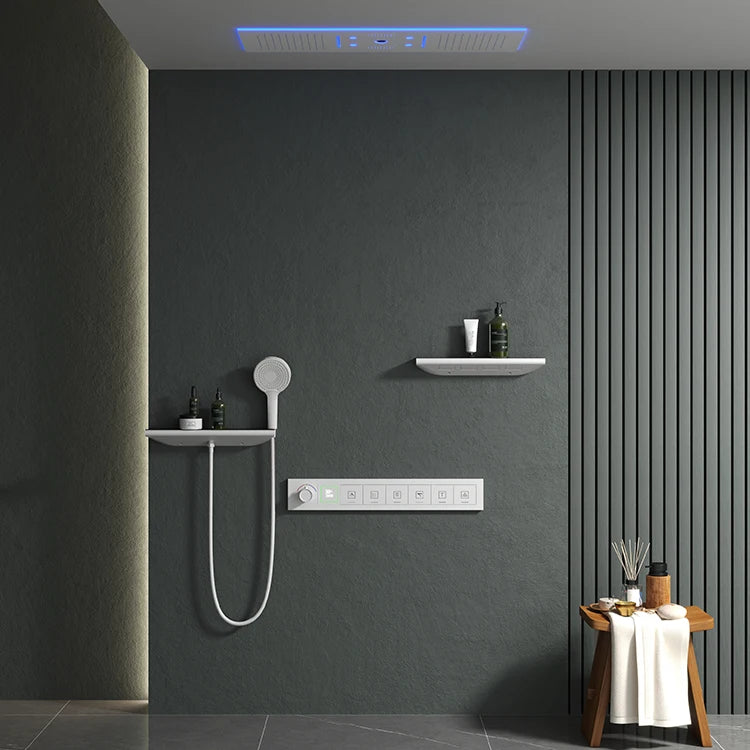 2026 TikTok Hot Style 6-Function LED Rainfall Thermostatic Concealed Bathroom Shower Set Single Handle Brass Ceramic Valve Core