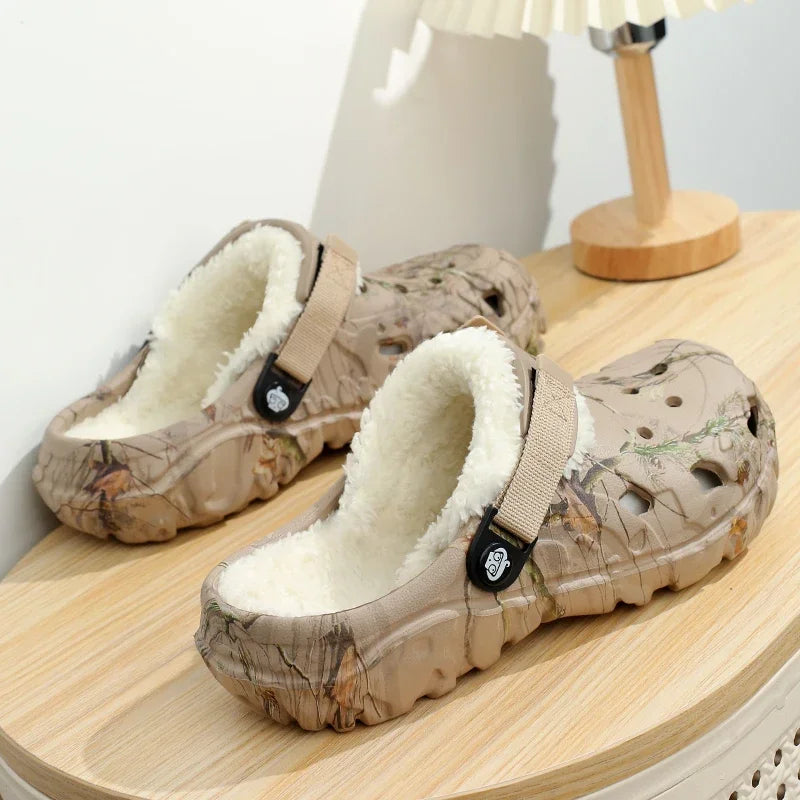 Winter Men Clogs Slippers Warm Furry Slippers Soft Home Cotton Shoe EVA Fluff Slides Casual Outdoor Comfortable Plush Fur Clogs