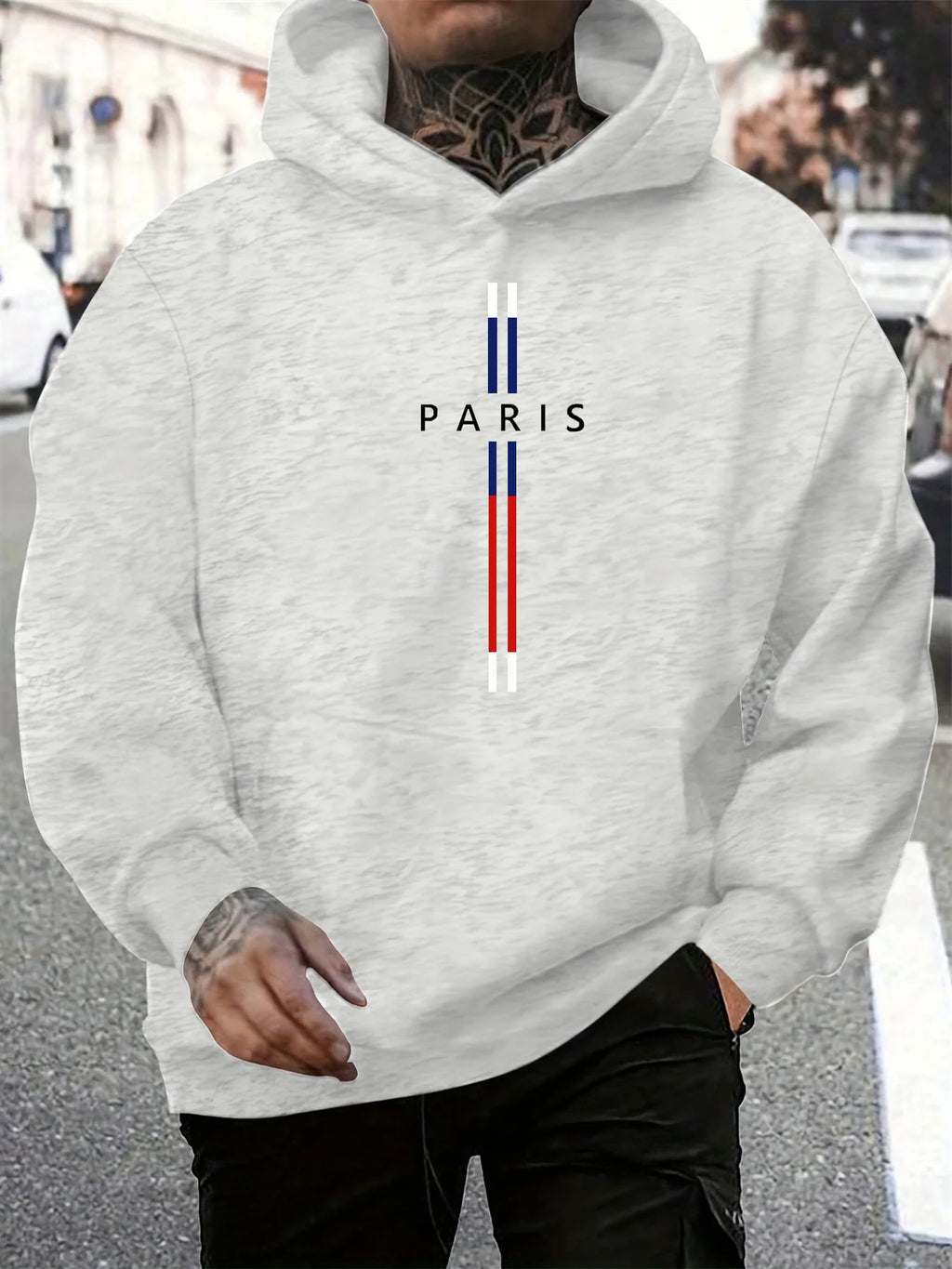 Men's autumn and winter casual fashionable loose hooded sweatshirt Paris letter printed long sleeved warm pullover
