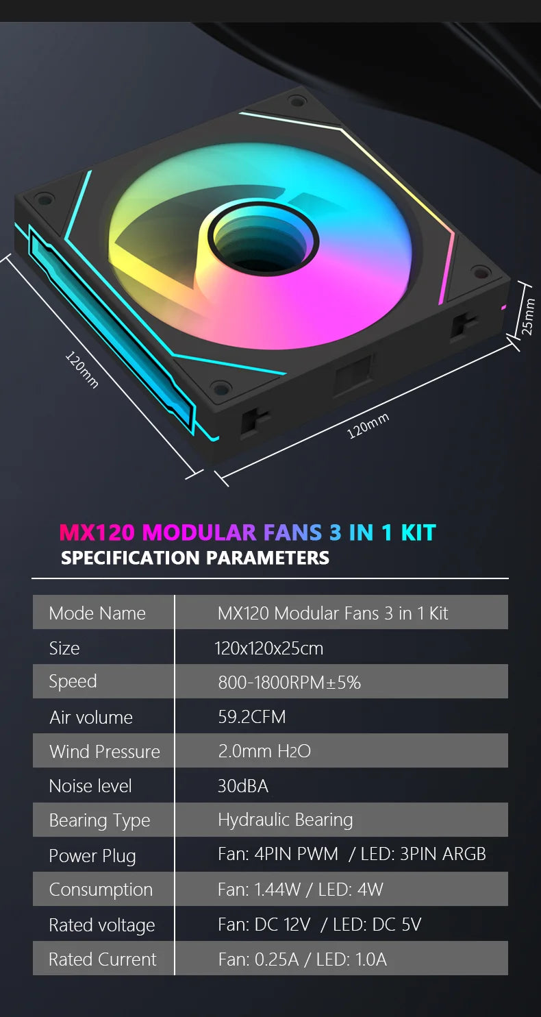 JUMPEAK MX120 240mm 360mm Modular Stackable Splicing PC 120mm Case Cooling Fan ARGB Infinite Mirror For Computer Water Cooler