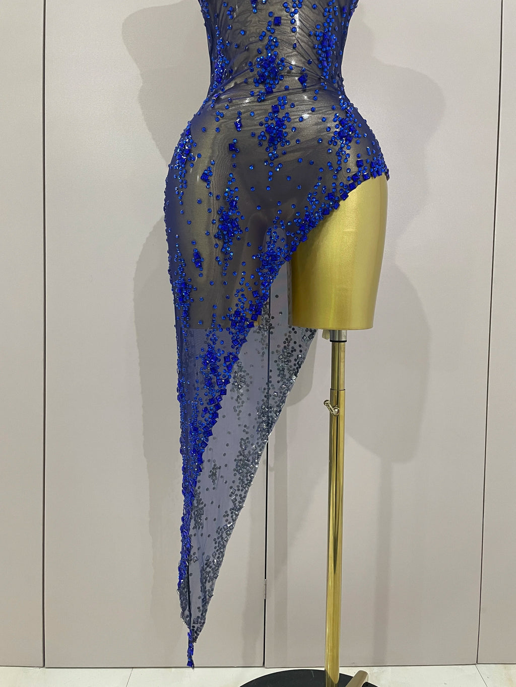 2025 New Sparkly Rhinestone V Neck Stretch Mesh Sexy See Through Dress Women Elegant Party Celebrate Perform Costume Stage Outfi