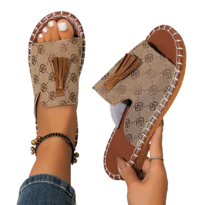 Women's Casual Beach Holiday Slippers 2024 Summer New Fashion Fringe Outdoor Flat Shoes Open Toe Sandals Zapatos De Mujer Slides