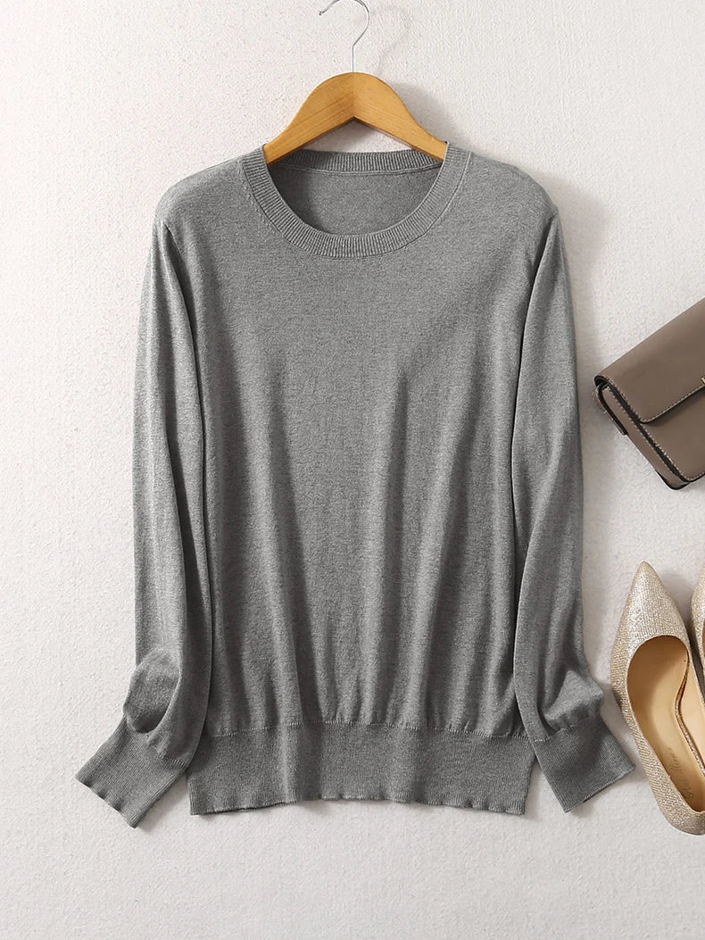 SuyaDream Woman Basic Sweaters Silk and Cashmere Blend O neck Pullovers Solid Sweaters 2024 Fall Winter Bottoming Shirts