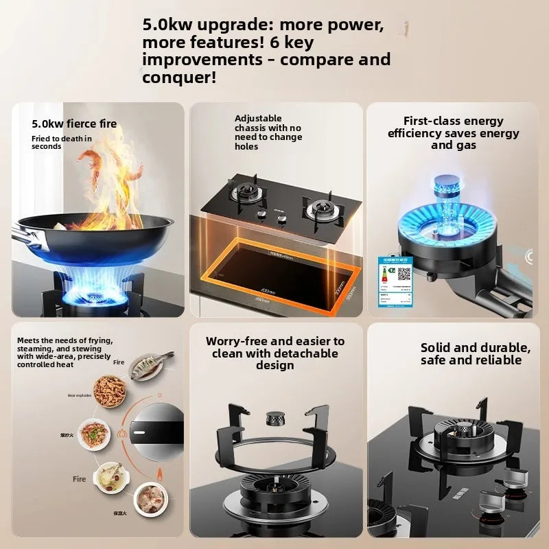 New Household Double Burner Gas Stove Built-in Desktop LPG Natural Gas High Fire Energy Class 1 Cooktop X1