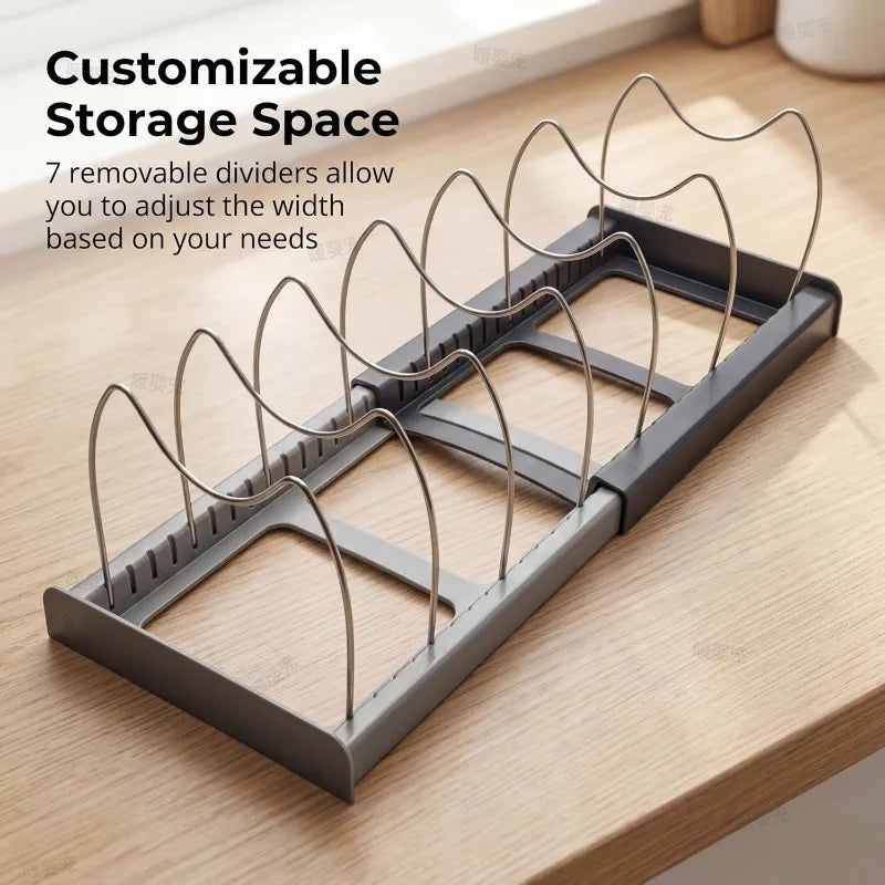 Kitchen Cabinet Rack 7grid Pans Organizers Expandable Stainless Steel Storage Rack Cutting Board Drying Cookware Shelf Dish Rack