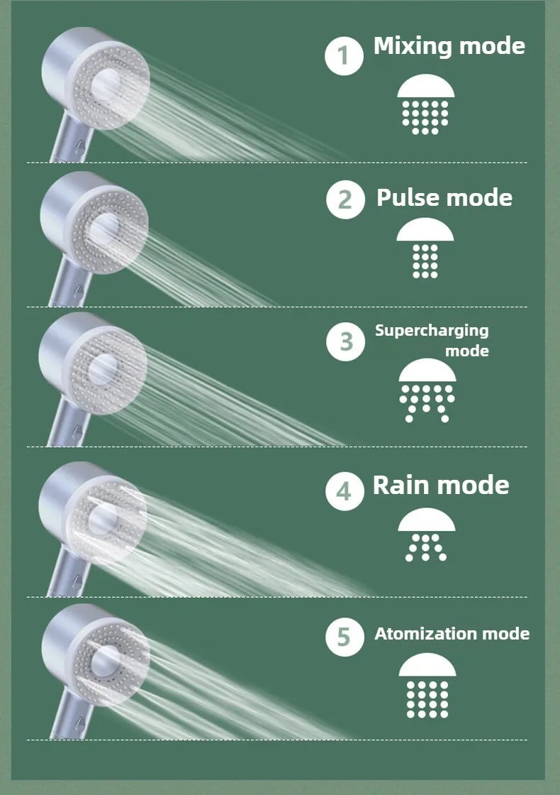5 Modes Shower Head High Pressure Showerhead Portable Filter Rainfall Faucet Tap Bathroom Bath Home Bathroom Accessories