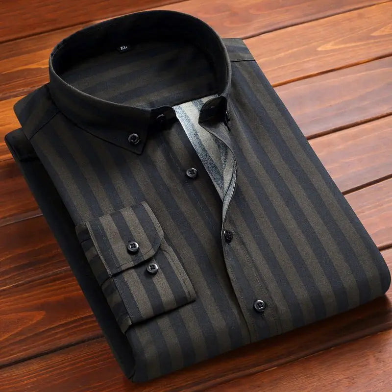 2024 Spring and Autumn Fashion Trend Casual Business Minimalist Buckle Neck Stripe Print Slim Fit Oversize Long Sleeved Shirt