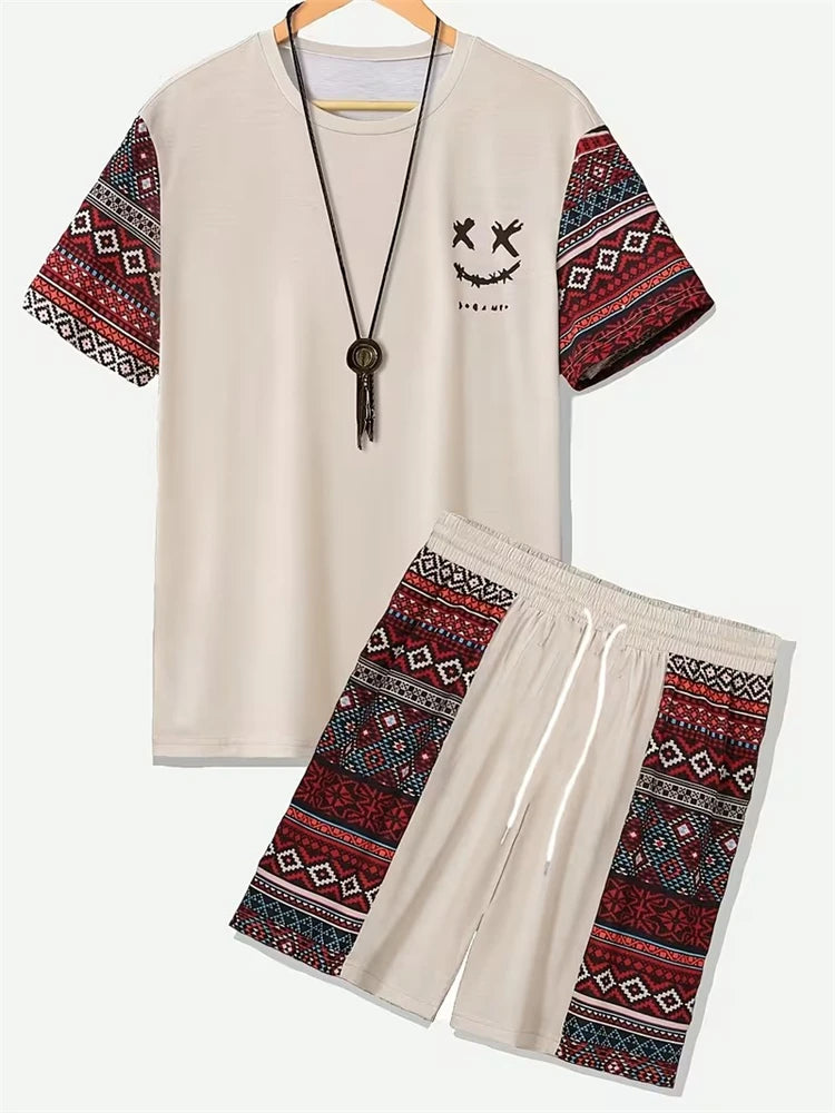 2026 New 3D Printed Skull Men's Casual Short-sleeved Top And Shorts, Daily Simple And Casual Versatile Men's 2pcs Set 2XS-6XL