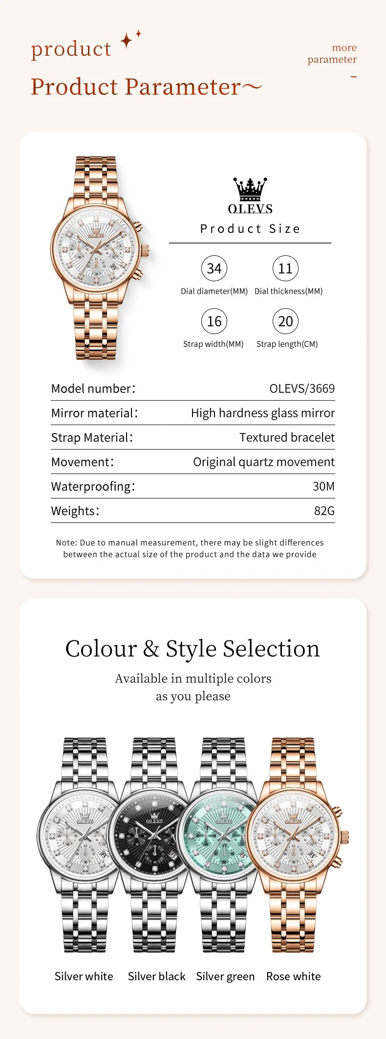 OLEVS 3669 Womens Watch Fashion Brand Waterproof Luminous Multifunctional Chronograph Quartz Watch Date Ladies Watches With Box