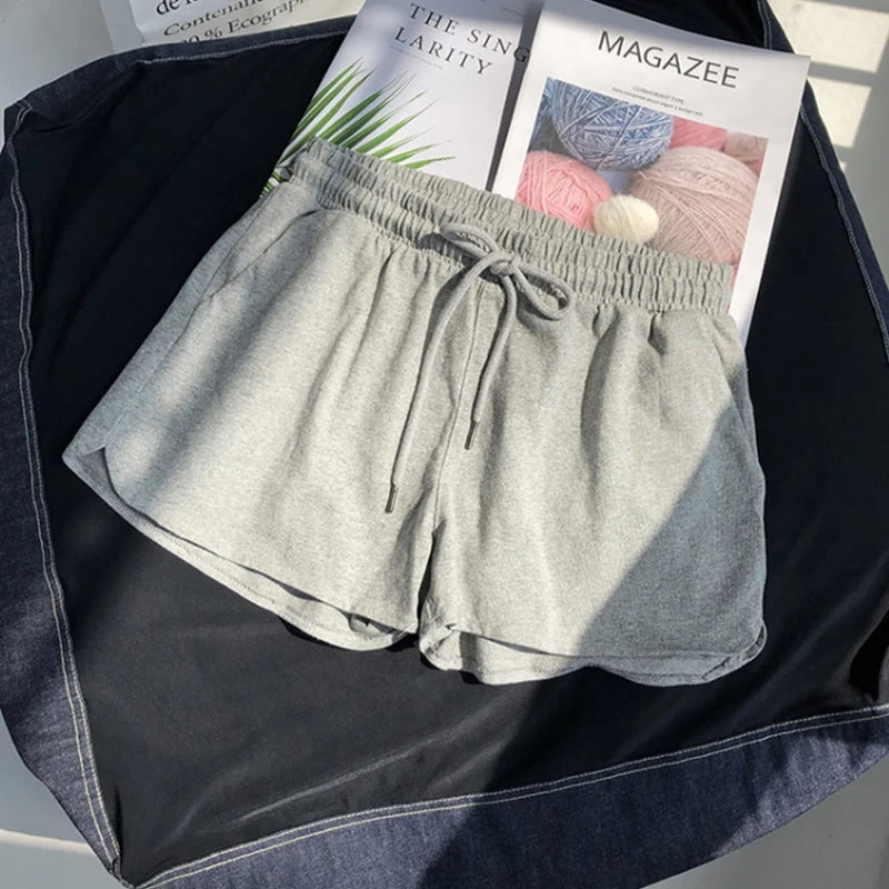 High Waisted Elastic Sports Shorts for Women Loose and Casual Summer New Style Wide Leg Pants Home Sleepwear Trendy