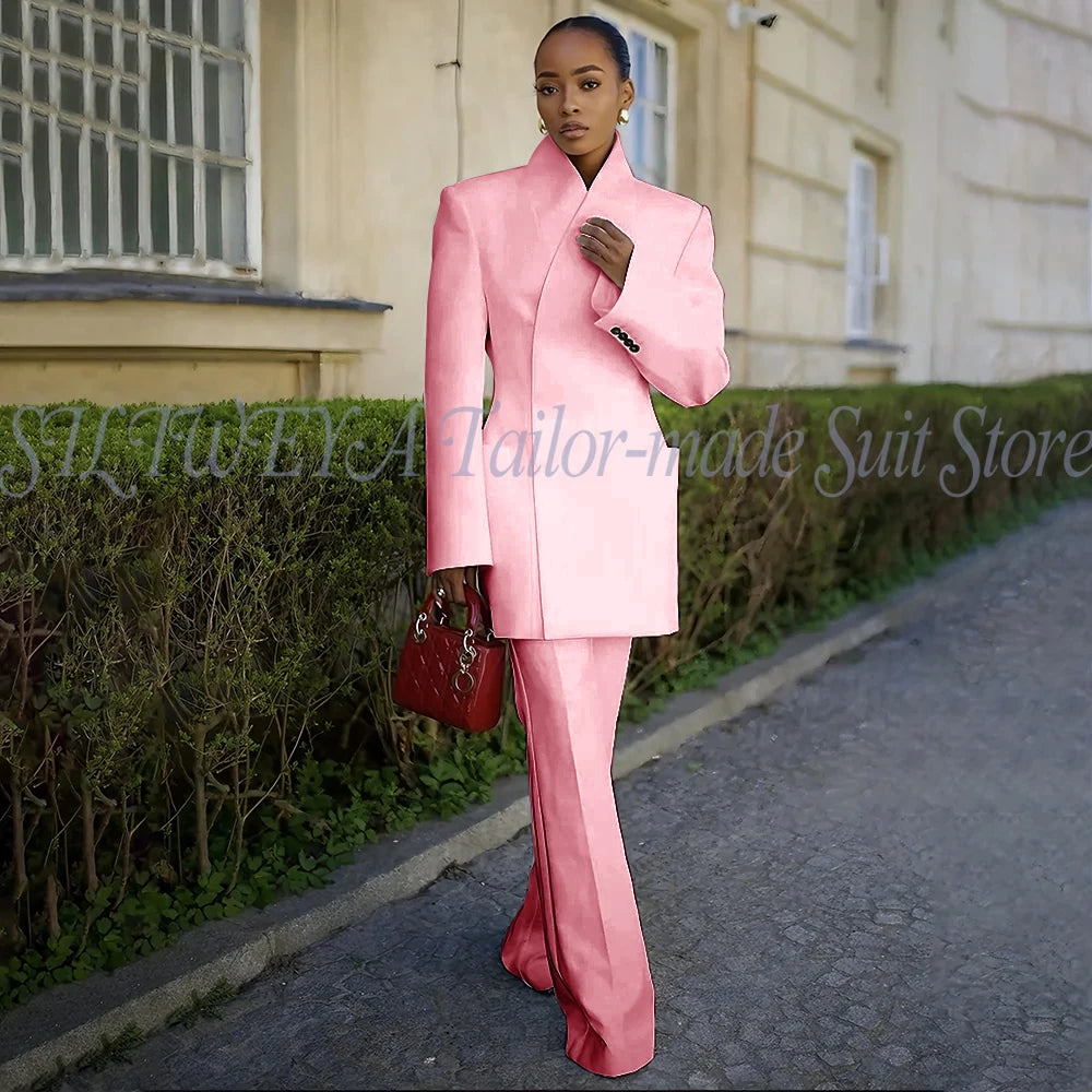 White Pants Suit Woman Luxury 2 Pieces Jacket Pants Smart Casual Office Lady Blazer Set Solid Color Trajes De Mujer Elegante