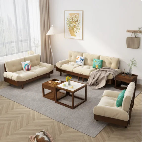 Cloud sofa for small living room cream color pure solid wood Nordic style 2 seat 3 seat sofa for 2026 new model