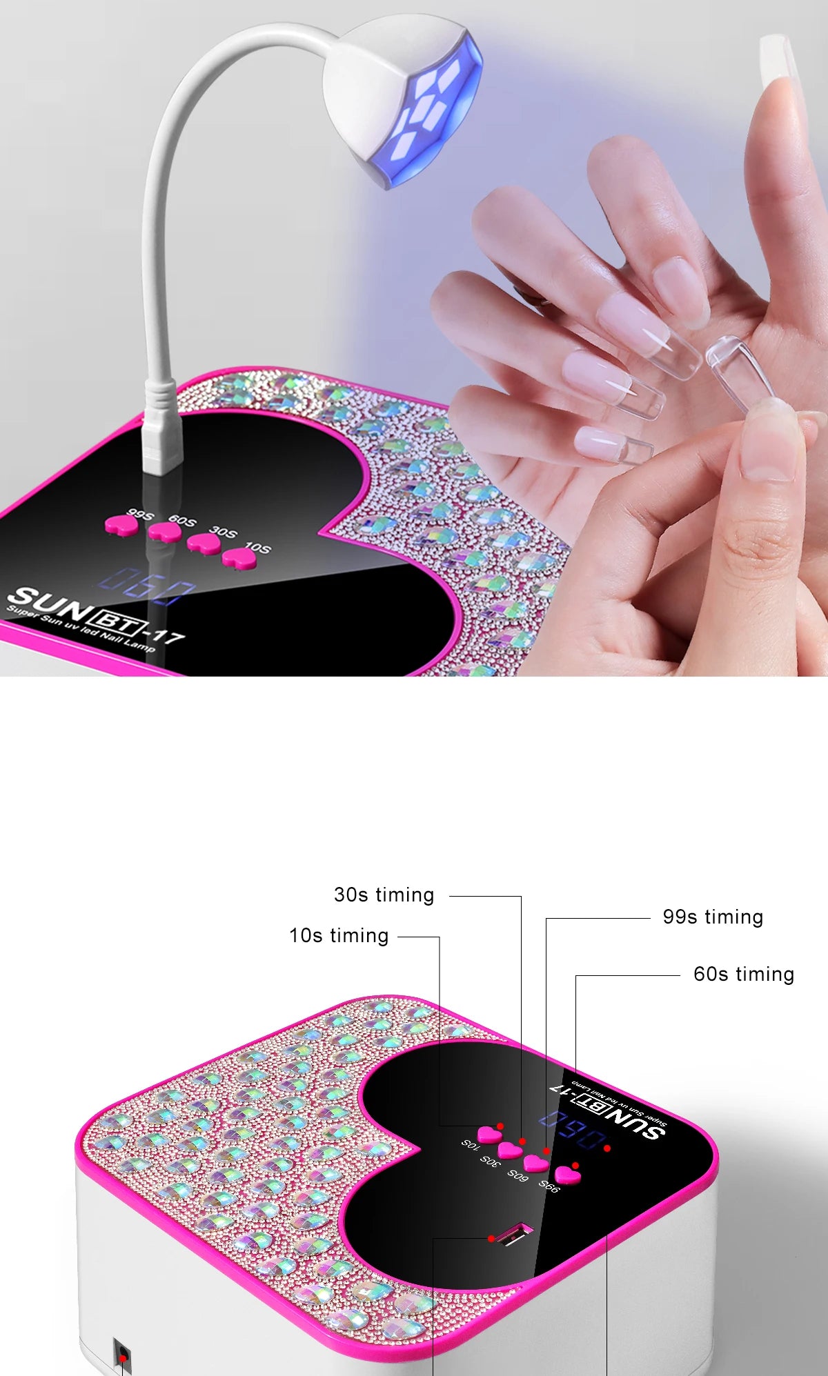 3D Diamond UV LED Nail Lamp For Fast Drying Gel Nail Phototherapy Heart Shape Machine 45 LEDs Manicure Salon Tool Equipment