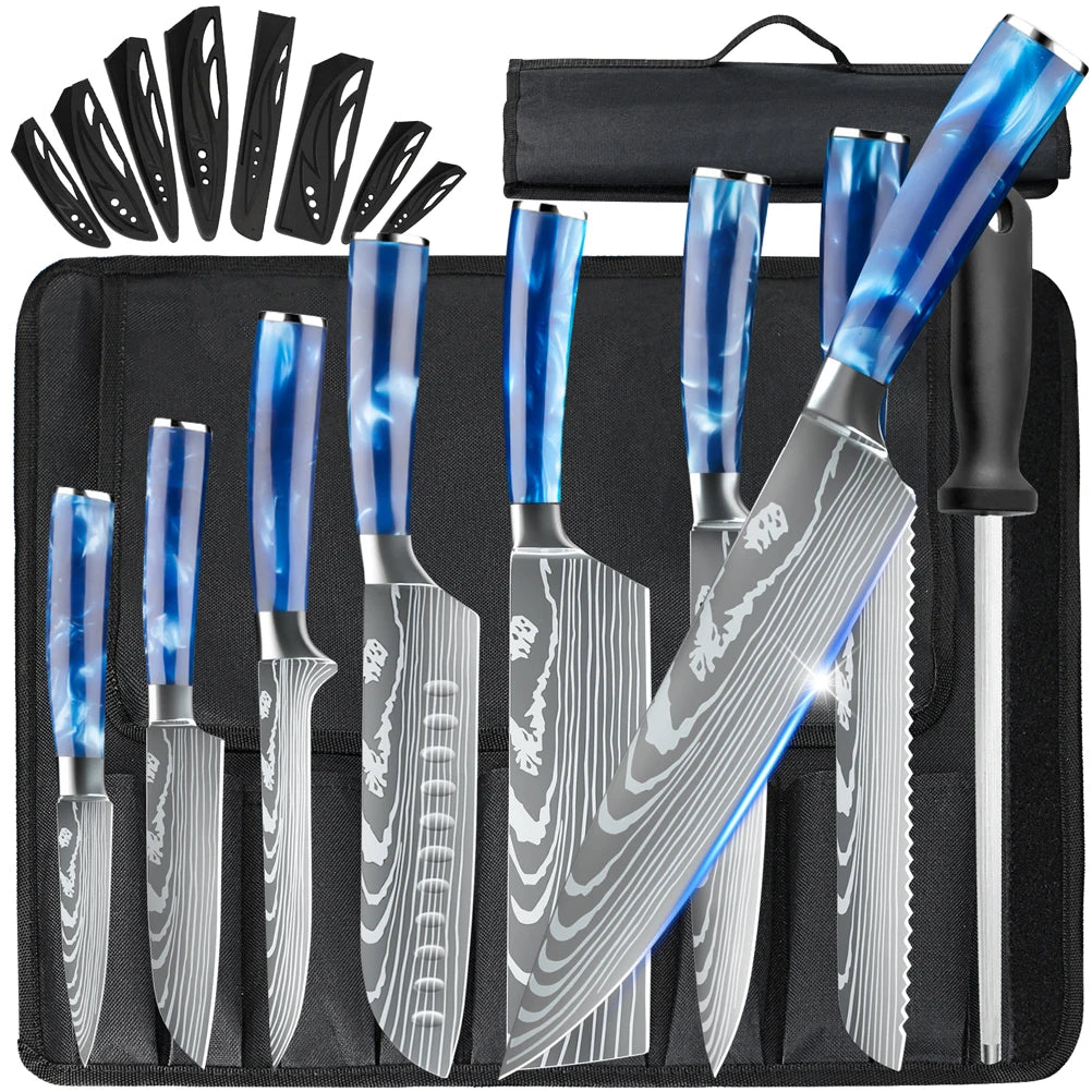 8PCS Utility Kitchen Knifes Resin Handle Carbon Steel Chef Knives Meat Cleaver Fruit Vegetable Slicing  Knife Cooking Tool