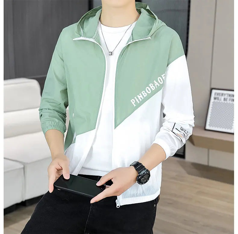 Men's Hooded Sun Protection Clothing Fashion Summer Thin Ice Silk Hiking Jacket Outdoor Sun Shade Coat UV Protection Windbreaker