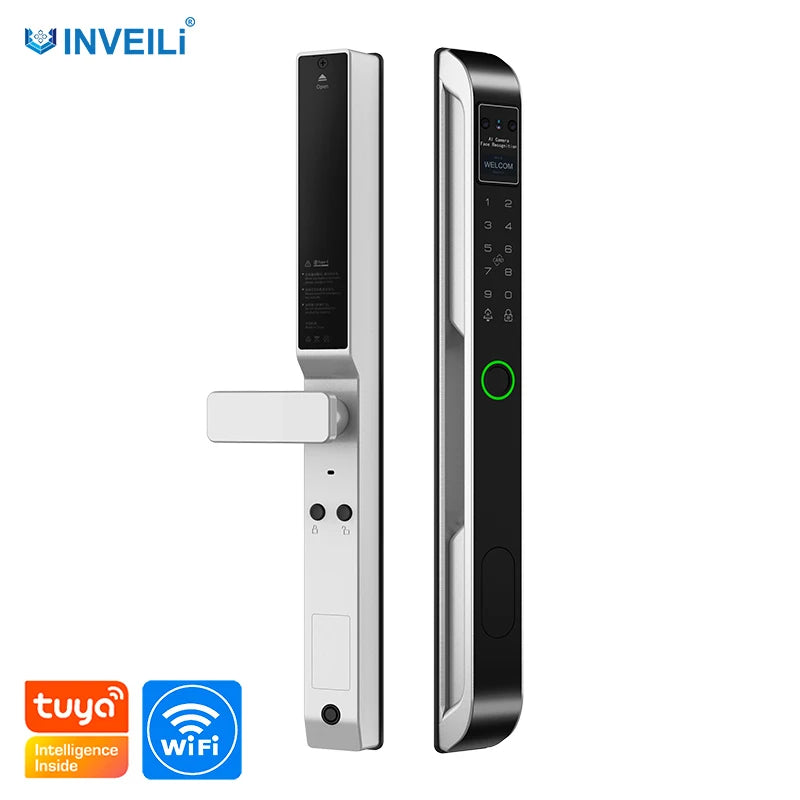 Tuya Smart WiFi Digital Door Lock Biometric Fingerprint & RFID/IC Card Unlock Smartphone App Control Memory Card Glass Wood Door