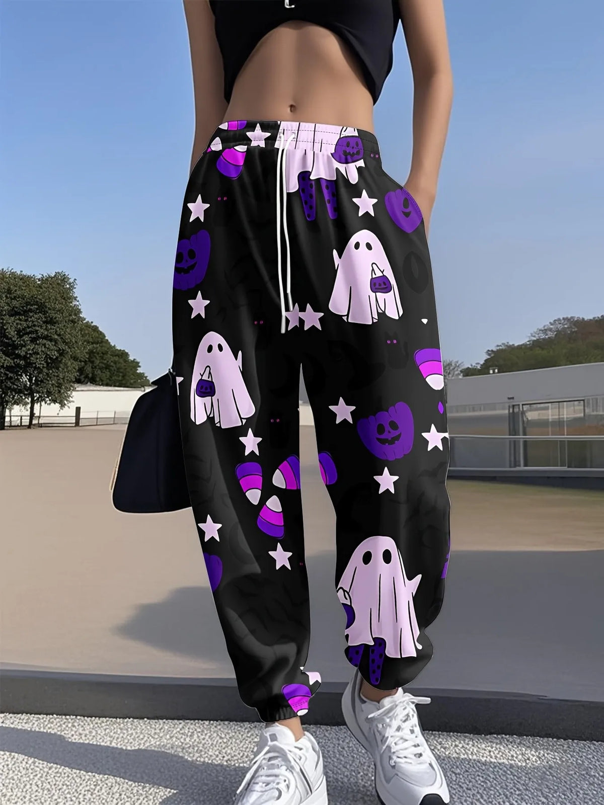 2026 autumn and winter new women's pants street fashion casual comfortable versatile 3D ghost pattern print