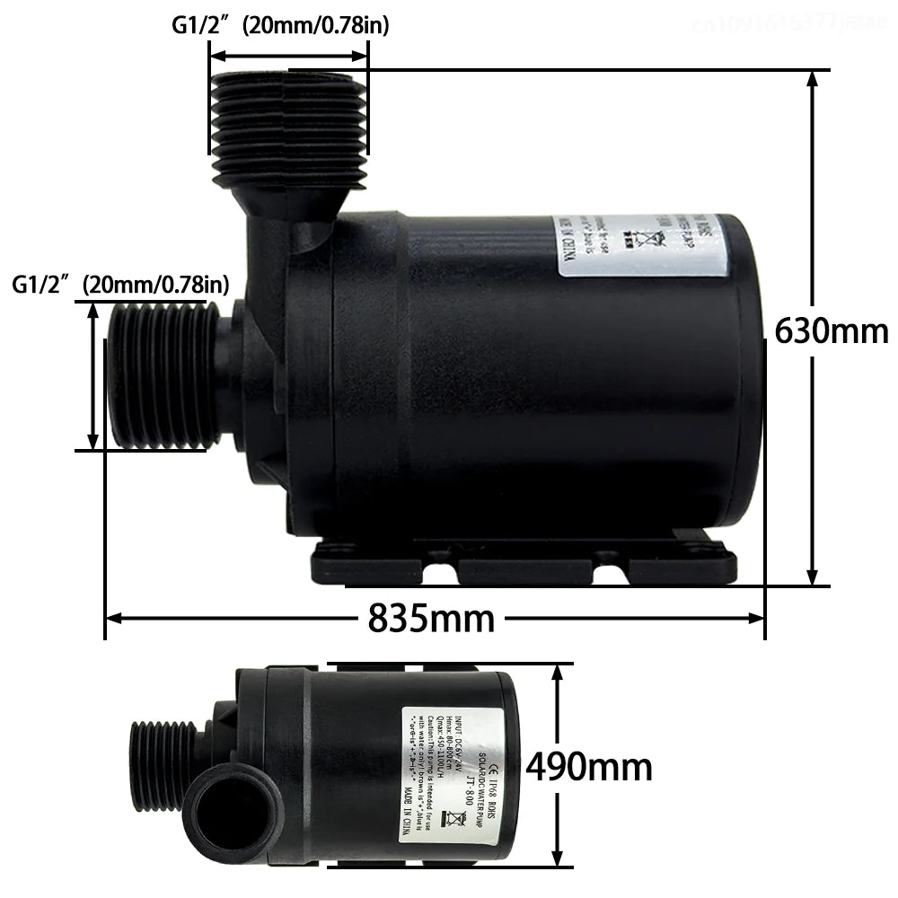 Brushless Motor Water Pump, DC6~24V 1100L/H, 8M Head G1/2" Submersible Pump, Fountain Water Heater, Shower Booster Pump, IP68