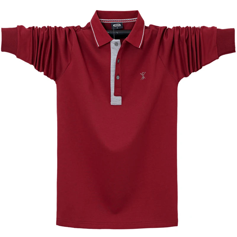 Autumn Spring New Men's Solid Polo Shirt Lapel Long-sleeved Polos Shirt Button Collar Fashion Thick Shirt Casual Loose Tops 6XL