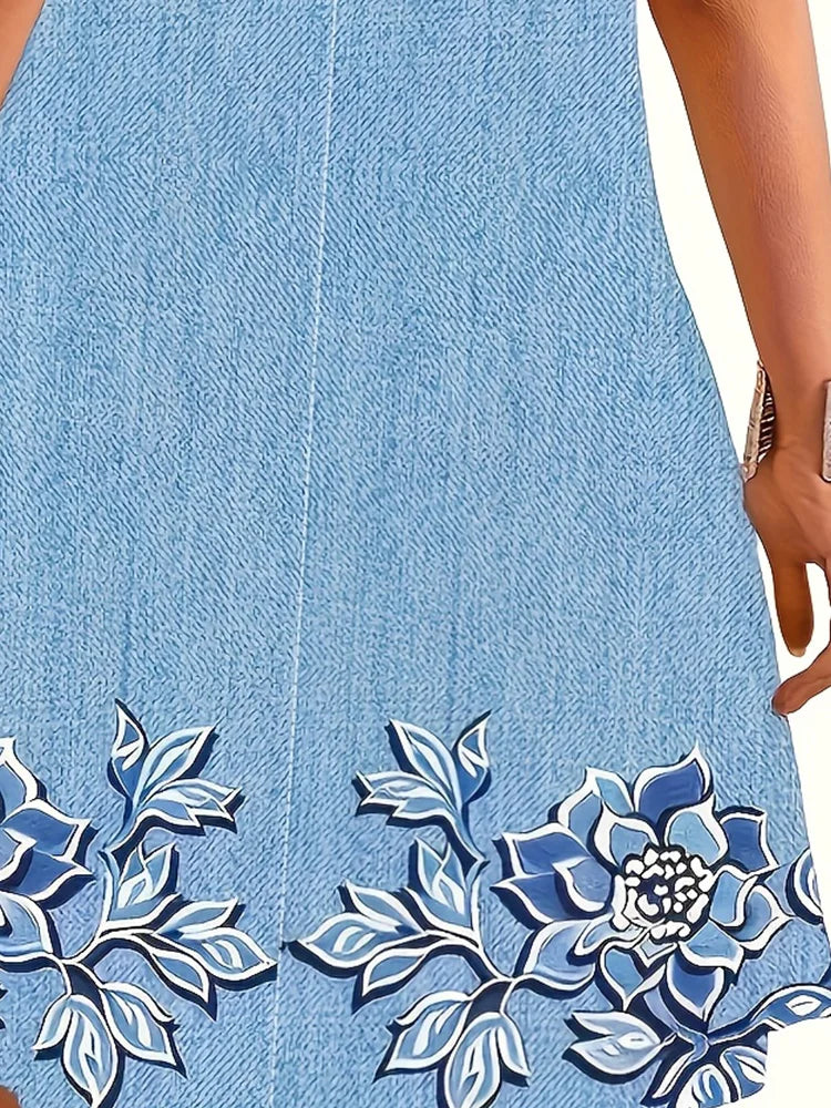 Women's Off-Shoulder Dress, Floral Embroidery, Sleeveless, Casual Spring & Summer Wear