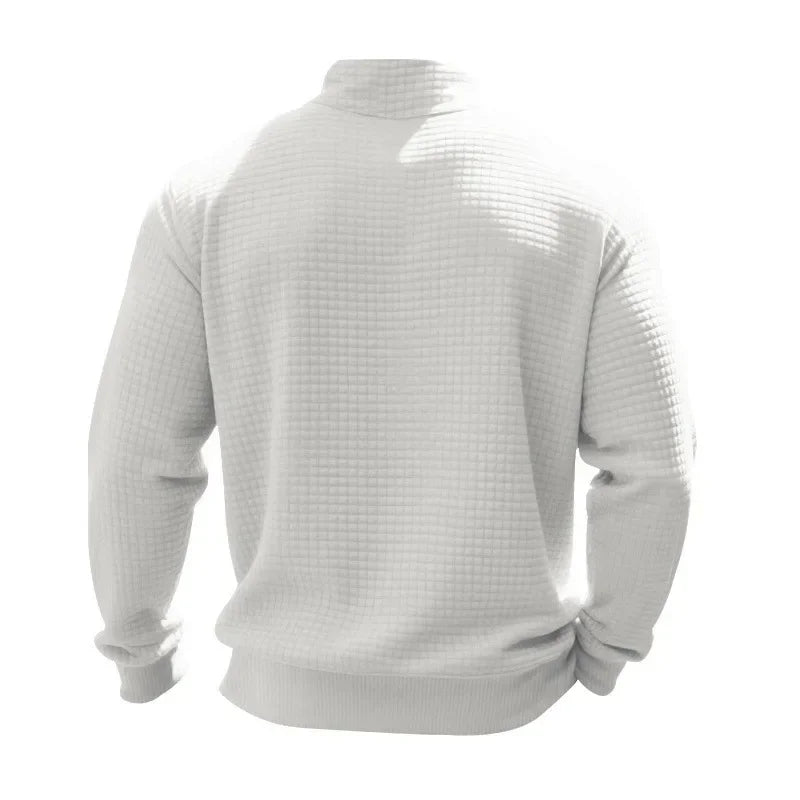 semi-zipper sweater men's autumn and winter jacquard small checkered stand-up collar casual pullover large size sweater