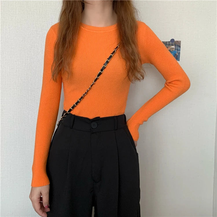 2026 Basic Tops Women Sweater Autumn Winter Long Sleeve Pullover Fashion O-neck Elastic Female Winter Solid Knitted Jumper