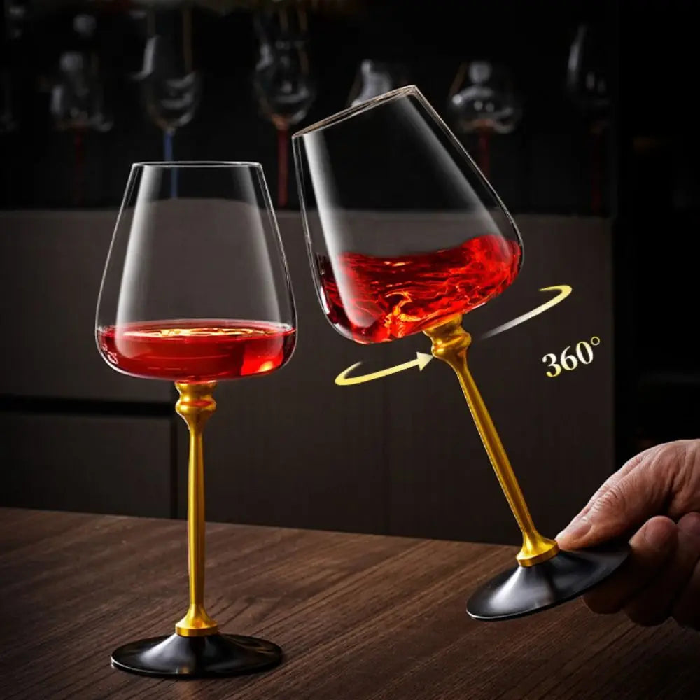 Unique Clear Rotating Glass Wine Glasses 500ml Thickened Base Crystal Goblet Ergonomic Holder Wine Decanter Glass Cup Whiskey