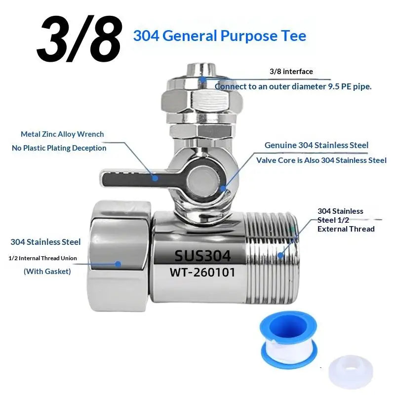 RO Water Feed Adapter with Shut-Off Valve – 1/2 in to 1/4 in or 3/8 in