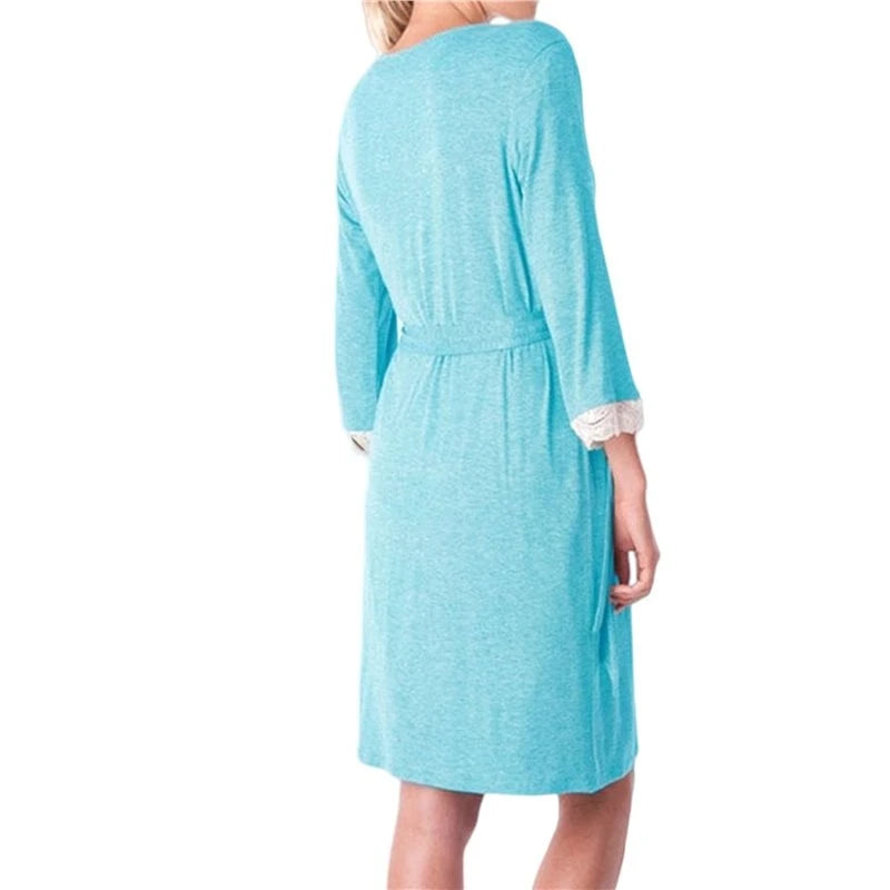 Women's Maternity Robe Pregnancy Breastfeeding Bathrobes Labor Delivery Nightgowns Dark Gray S