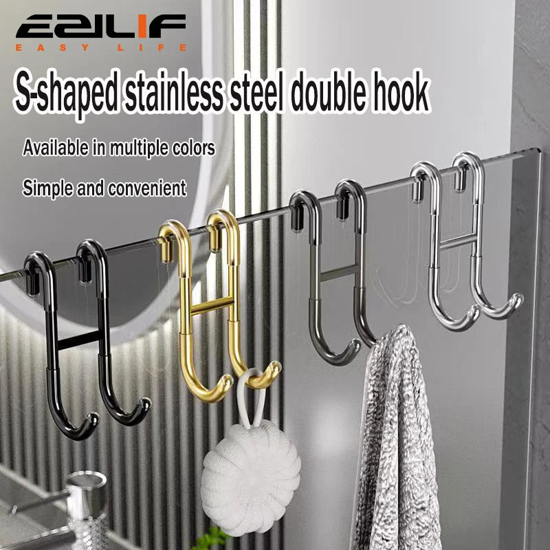 Stainless Steel Over Glass Door Shower Door Back Shower Towel Rack S-Shape Bathroom Bathrobe Hanger Holder Hooks