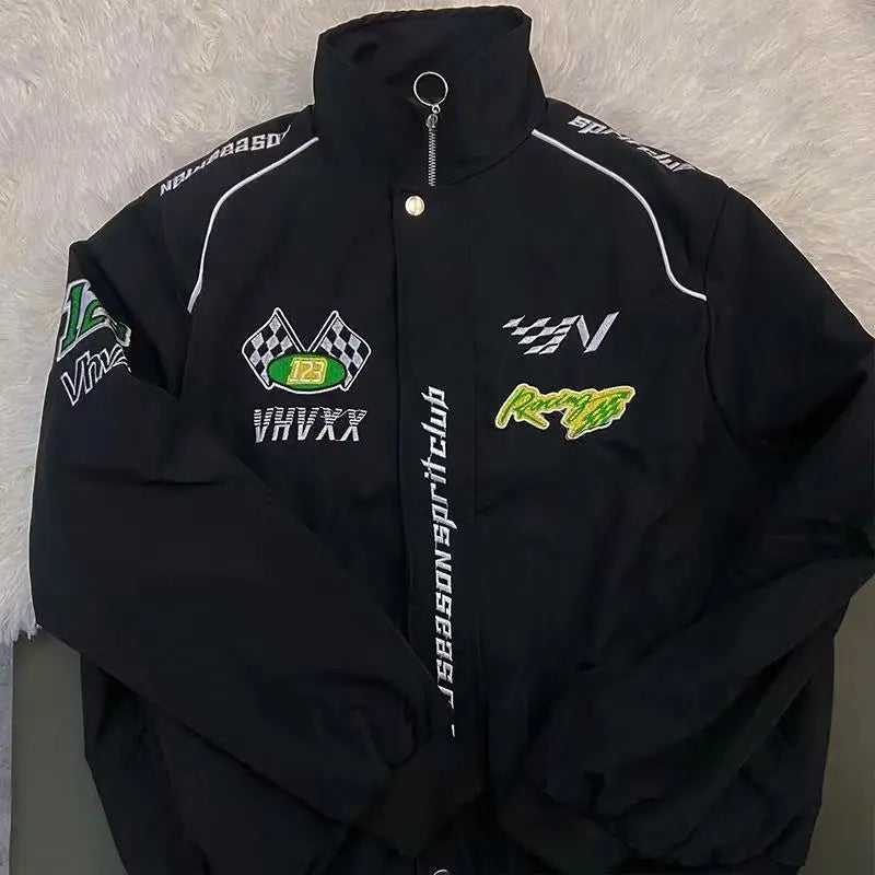 Motorcyclist Man Racer Baseball Uniform Racing Bike Embroidery Windbreaker Coat Spring Autumn Flight Stand-up Men Women  Jacket
