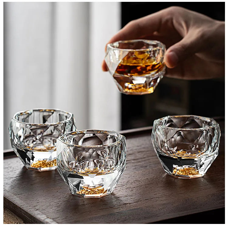 1PC 50ML Shot Glasses Diamond Faceted Double Bottom Crystal Glass Cup for Whiskey Espresso Tea Cup Bar Light Luxury Drinkware