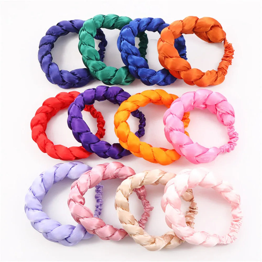 Exaggerated Satin Braid Headband for Women Lady Party Headpiece Candy Color Head Bands