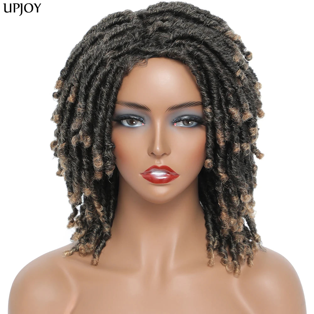 Short Dreadlock Wig Twist Braided Wigs for Black Women and Men Boho Afro Curly Synthetic Wig Faux Locs Braided Crochet Hair Wigs
