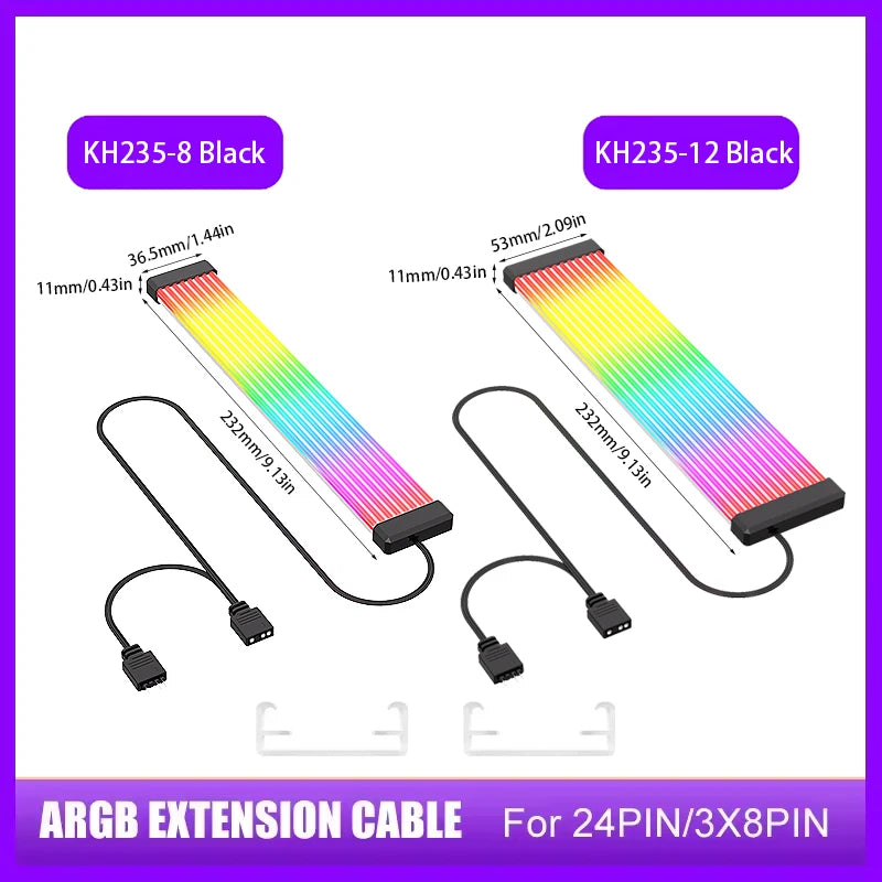 5V 3Pin ARGB Sync PC Cable 8/24PIN Motherboard Power Extension Cable Flexible LED Strip Light DIY Kit Video Card 8Pin 6PIN Cable