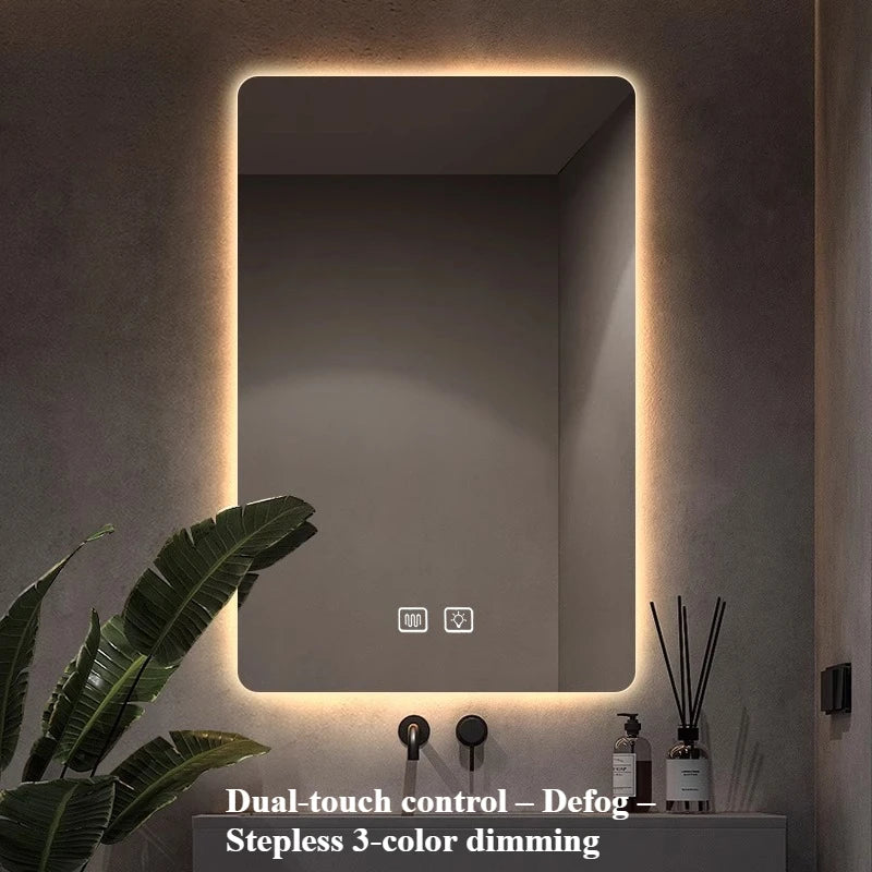 Toilet Intelligent Makeup Mirror Touch Screen LED Bathroom Mirrors High Definition Anti Fog Wall Mounted Lighted Espejos De Baño