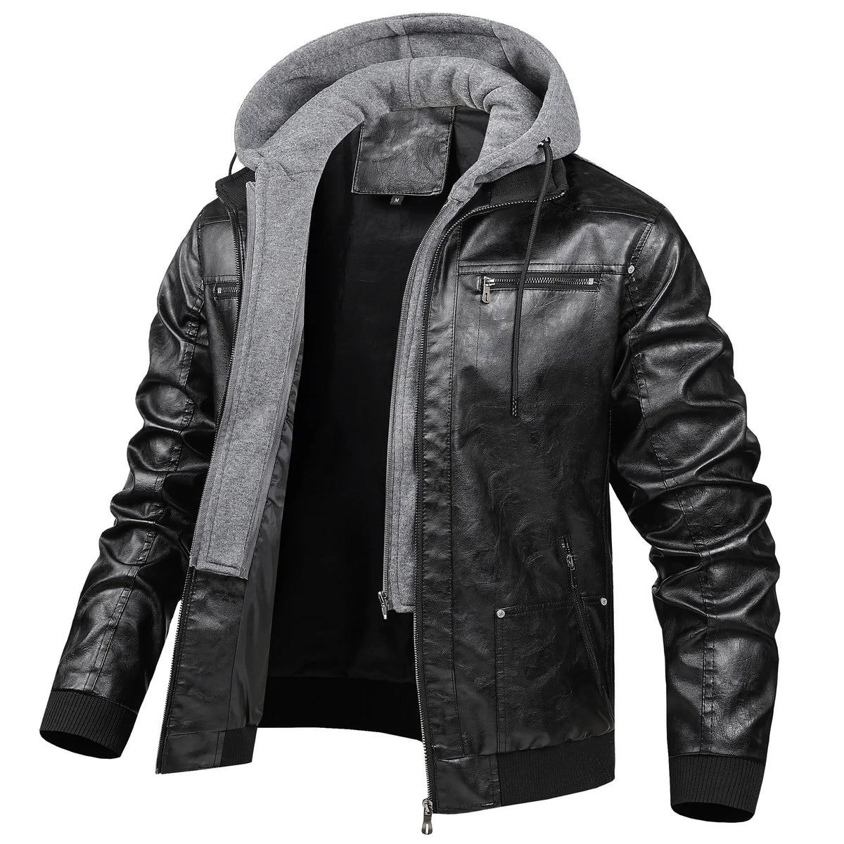Men Detachable Hood Motorcycle Leather Jackets Quality Male Streetwear Casual PU Leather Coats Two in One Jacket