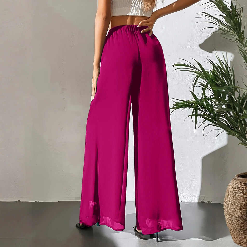New Mom's Loose Pants Summer Fashion Versatile Ice Silk Chiffon Wide Legged Pants Women's Straight Casual 9-point Trousers