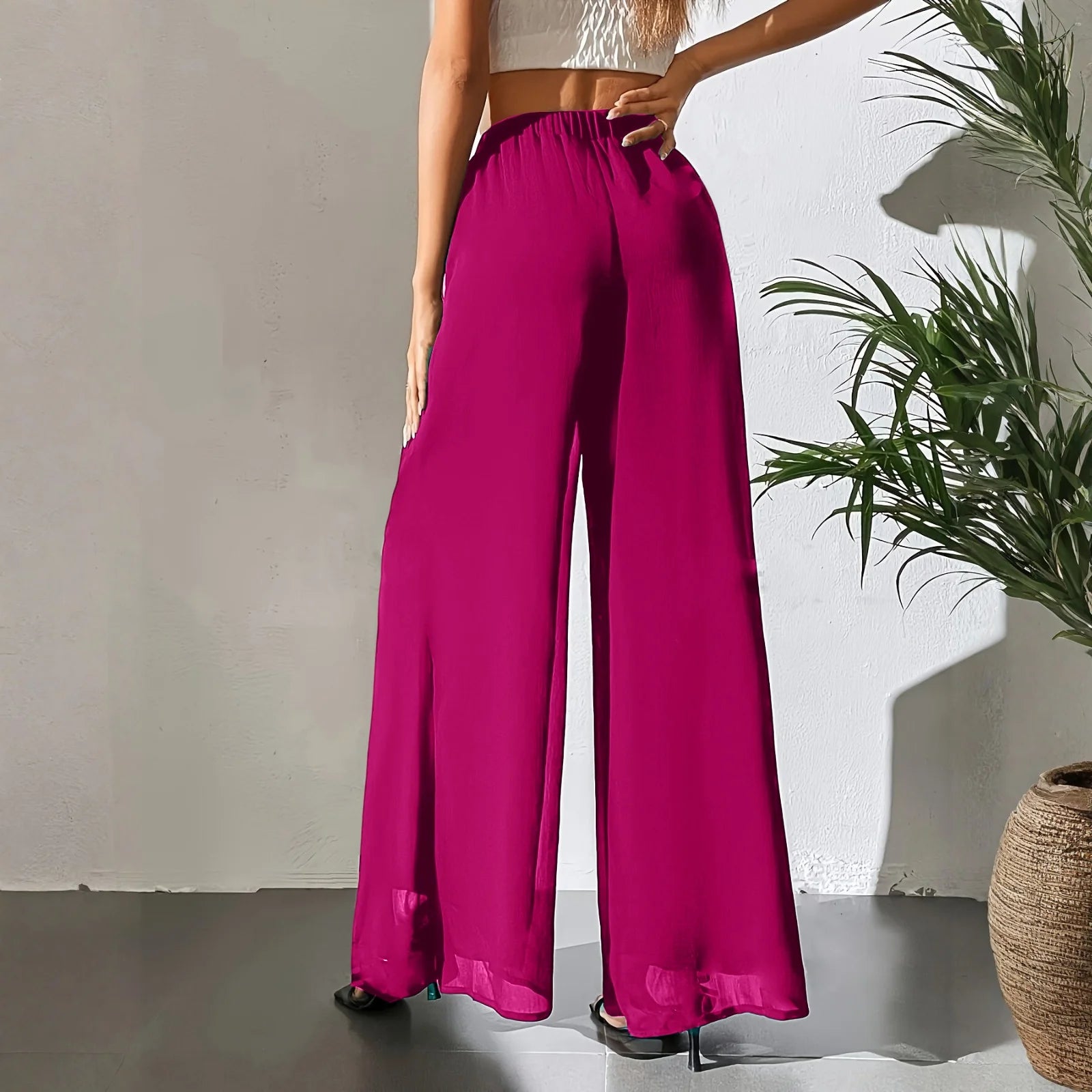 New Mom's Loose Pants Summer Fashion Versatile Ice Silk Chiffon Wide Legged Pants Women's Straight Casual 9-point Trousers