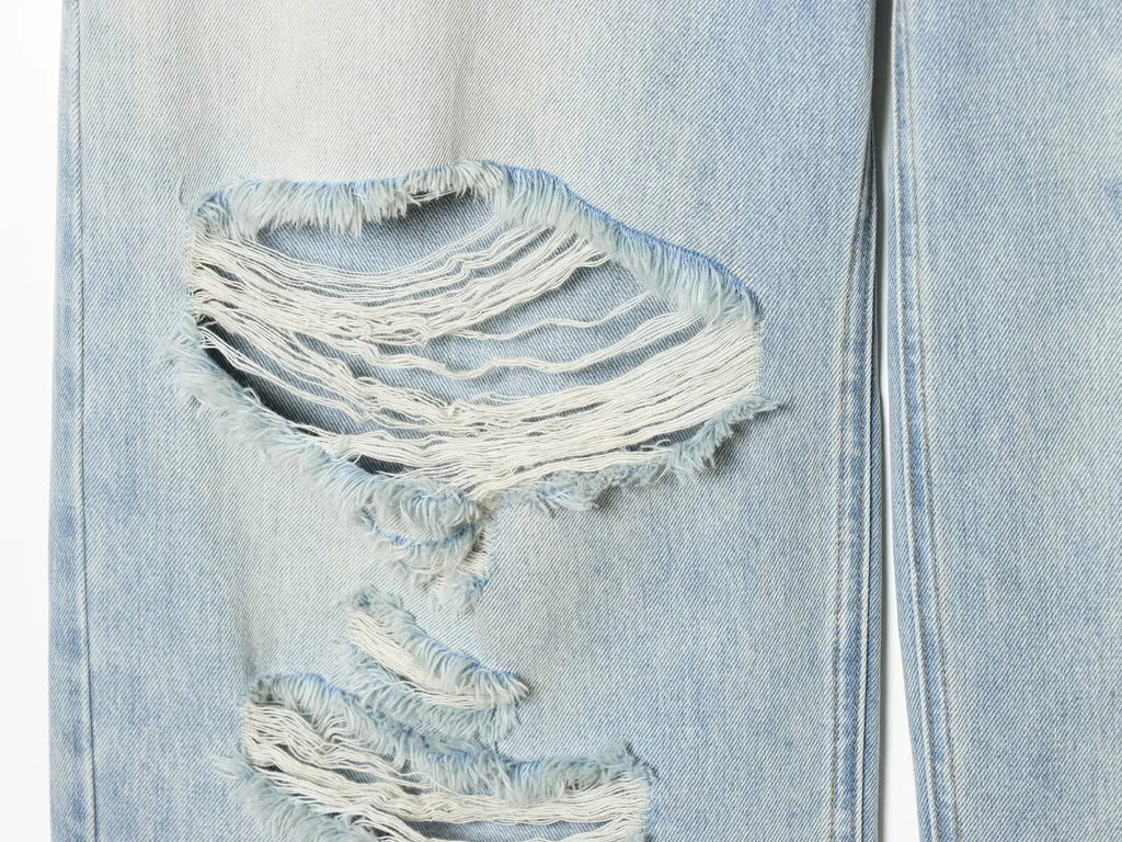 European and American style 2026 spring/summer new women's clothing mid waist casual ripped and flanged denim pants