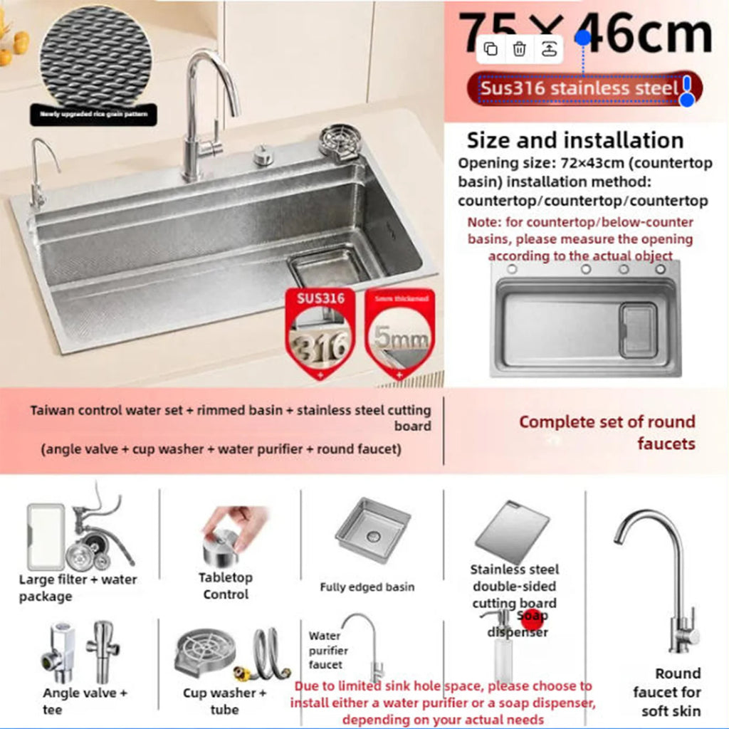 316L Stainless Steel Kitchen Sink Undermount Sinks Antiscratch Rice Granule Embossing Large Single Slot Dish Wash Basin