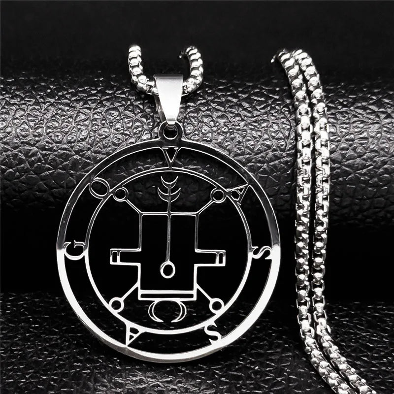 2024 Fashion Sigeal Sigil De Lucifer Stainless Steel Satan Necklace Asmoday Lazer Key Baphomet Stamp Jewelry N7118S03