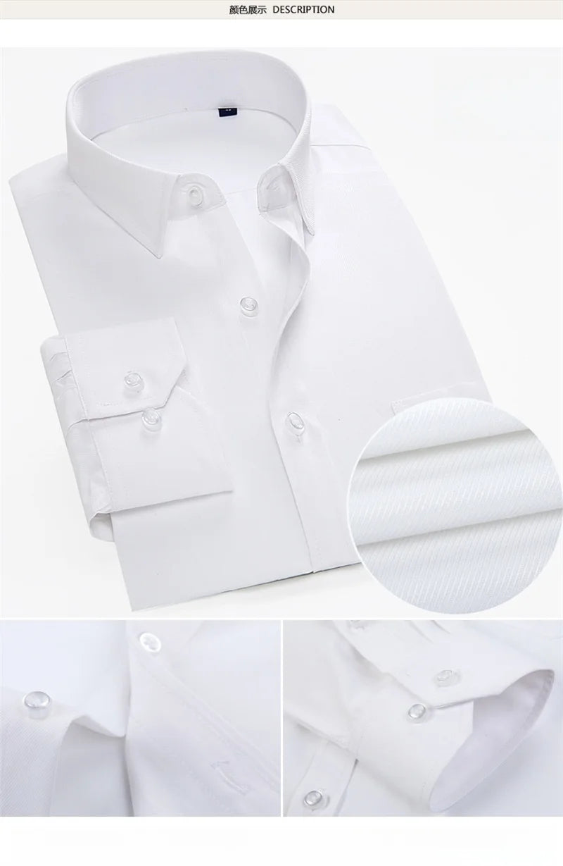 Men's High Quality Dress Shirts Long Sleeve Slim Fit Solid Stripe Business Formal White Shirt Male Pocket Social Clothing 7XL
