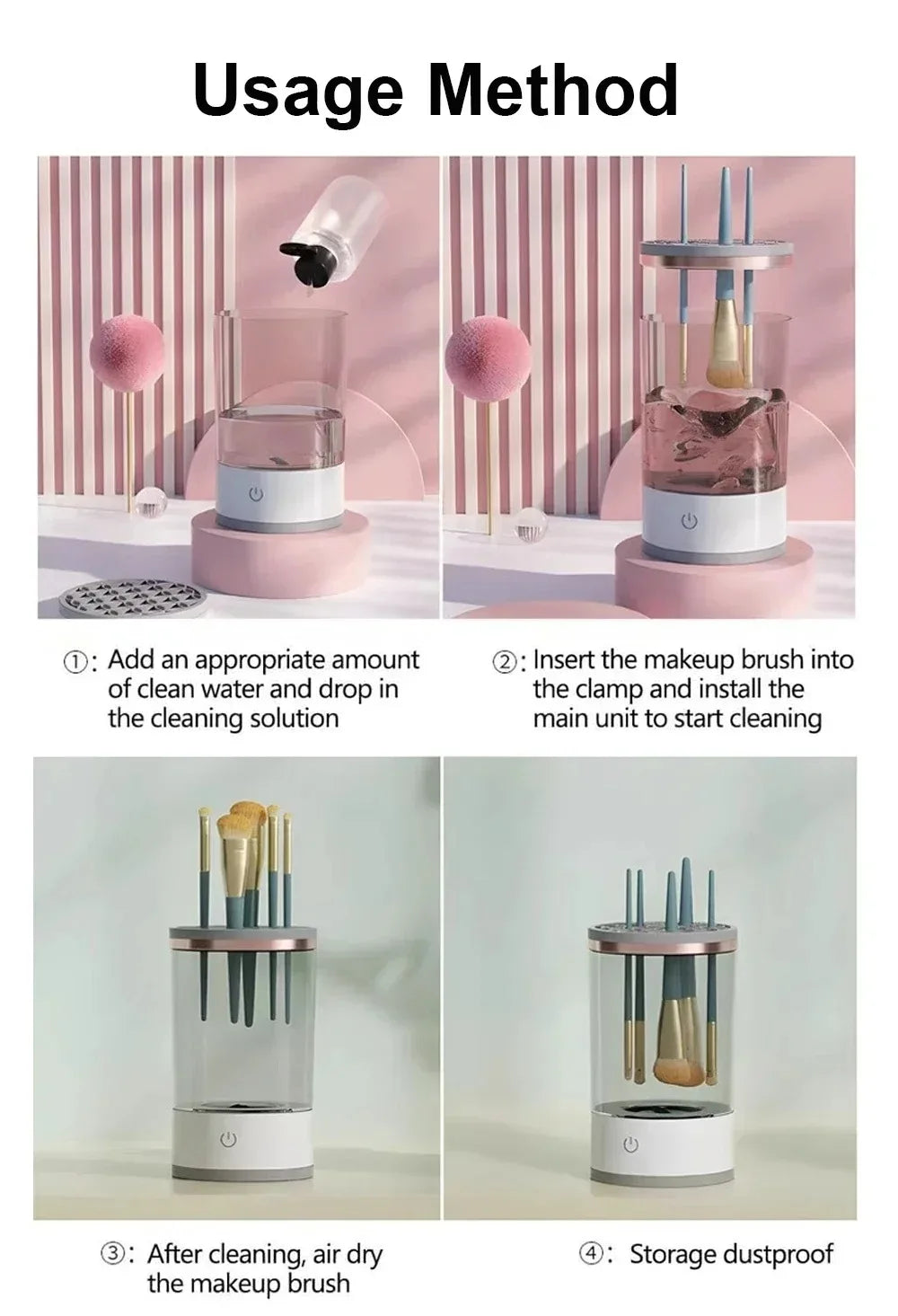 Makeup Brush Washer and Dryer USB Powered Odorless Battery-Free Plug and Play Makeup Cleaner Essential Beauty Accessory