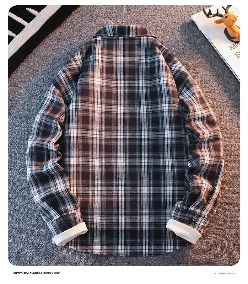Retro Japanese Plaid Long Sve irt Men's Casual Loose Fit Spring Autumn Wear for Students And Couples Youth Faion