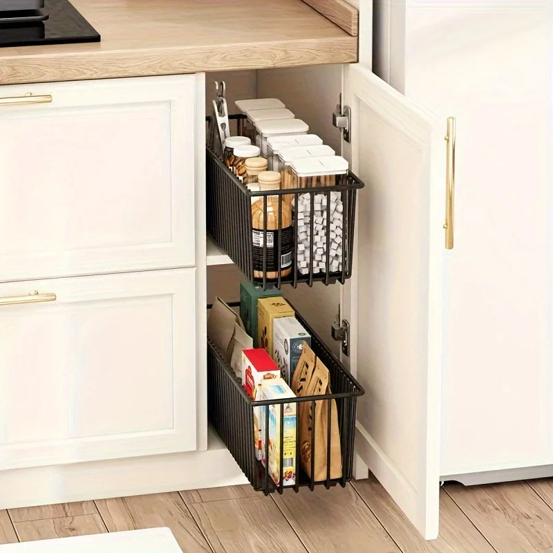 Pull Out Cabinet Organizer Slide Out Drawer Storage Shelves Cupboard Organiser Sliding Cabinet Basket for Kitchen No Drilling